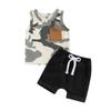 Toddler Boys Summer Outfit Sets Sleeveless O Neck Camouflage Vest + Black Drawstring Shorts