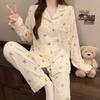Bear Long Pajama Set Bow Lady Nightwear Suit Comfortable Women's Loungewear  Female