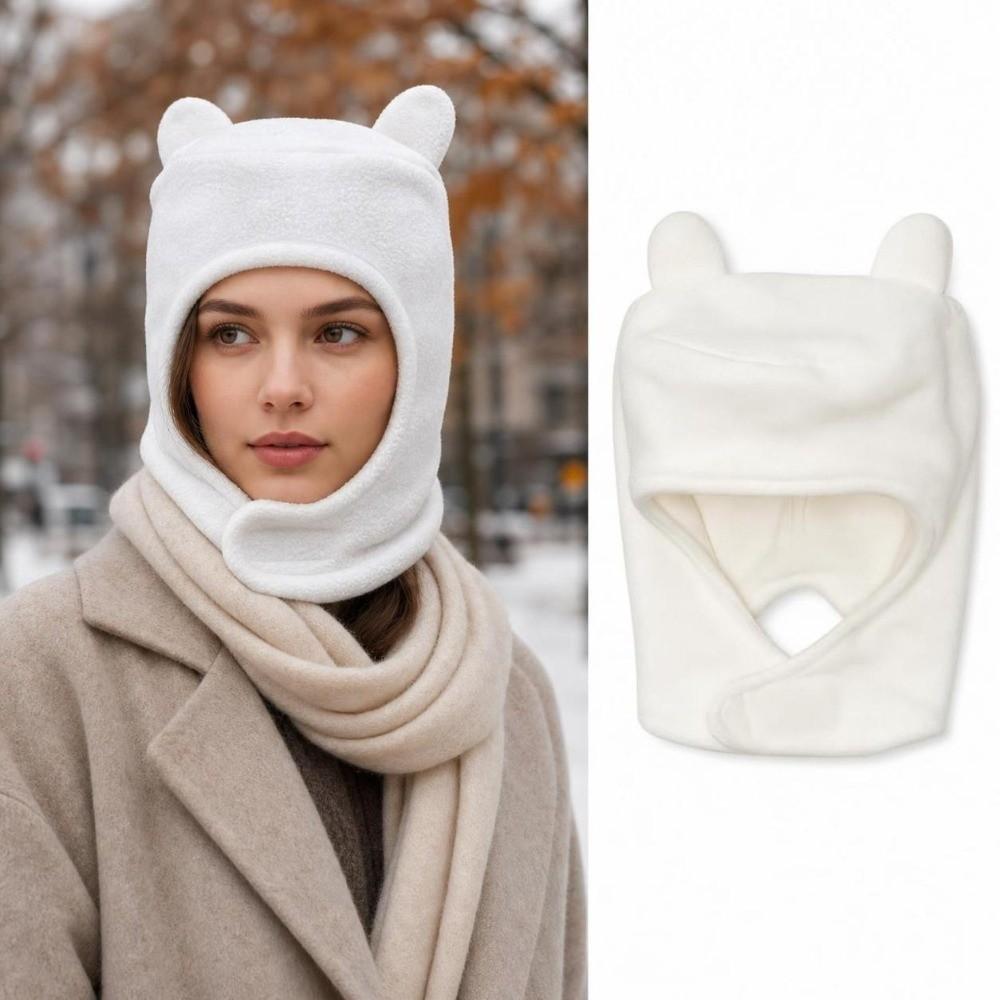 Windproof Balaclava Face Mask Thick Warm Hooded Scarf Cozy Bear Ears Balaclava Cold Weather