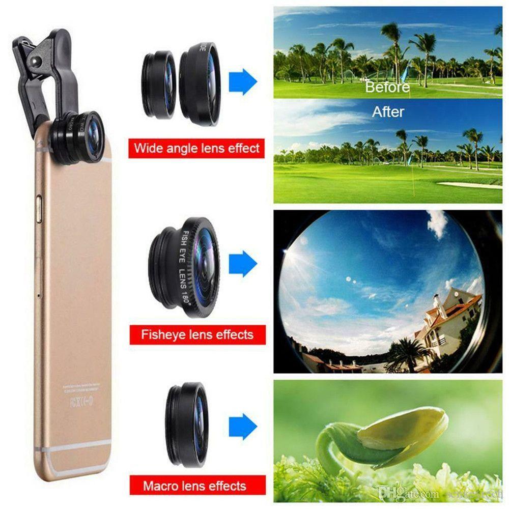 0.67X Zoom Clip On 3 in 1 Camera Lens Kit Macro Wide Angle Fish Eye
