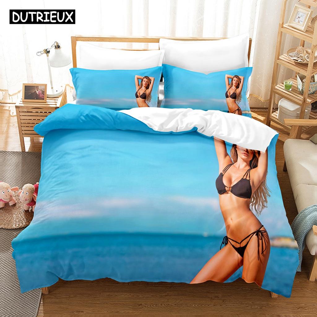3D Printed Summer Bedding Sexy Bikini Women Bedding Set Down Quilt Cover With Pillowcase Double SIngle King