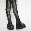 Fashion Over-the-knee Boots Women Platform Heels Belt Buckle  Boot Motorcycle Goth Shoe Thigh High Flat Boots Plus Size 42 43