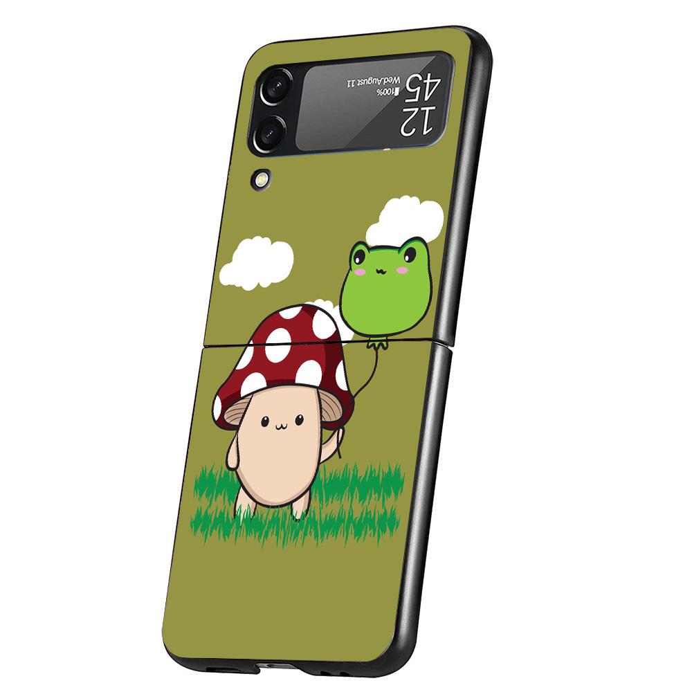 Коттеджкор Лягушка Гриб Кавайный Чехол для Телефона Для Samsung Galaxy Z Flip 7 6 5 4 3 5G Flip7 Flip6 Flip5 Flip4 Flip3 Черный Забавный