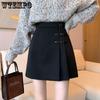 Black High Waisted Pleated Skirt Autumn and Winter Slimming A-line Bag Hip Short Skirt Slimming Short Skirt