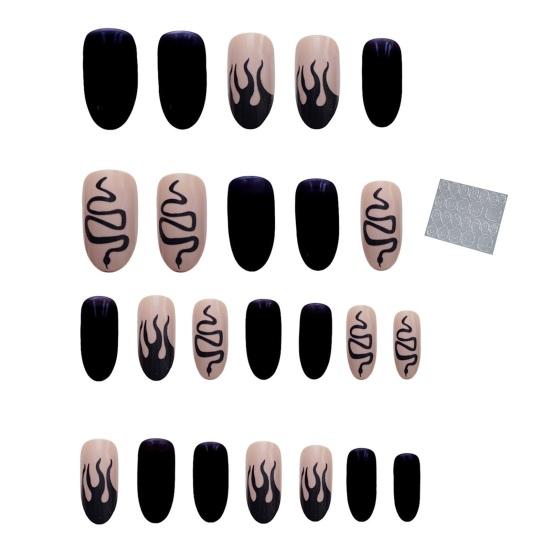 24Pcs Dark False Nails Wearing Finished DIY Creative Non-irritating Nail Stickers for Novice Professionals