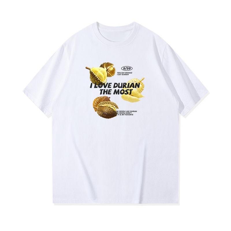 2025 Осень и Зима Тяжелая Милая Футболка с Фруктовым Принтом Мужская Женская Чистый Хлопок Повседневная Свободная Персонализированная Универсальная Футболка