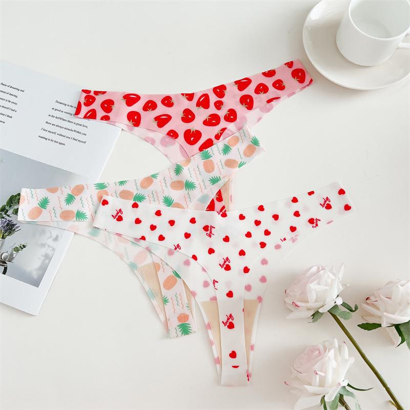 FINETOO Бесшовные стринги для женщин, комфортное нижнее белье с принтом на Т-образной спинке, сексуальное нижнее белье, стринги, сексуальные трусики