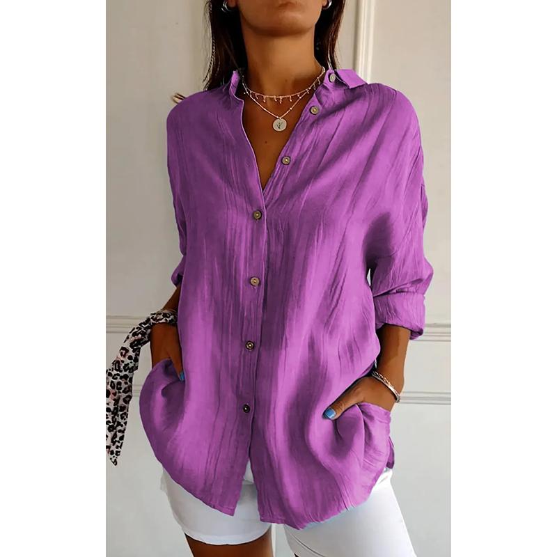Новая модная однобортная повседневная рубашка больших размеров для женщин с отложным воротником, свободные женские однотонные блузки, топы, рубашки с длинным рукавом на весну и осень 25997