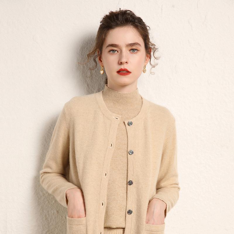 Женский кашемировый кардиган Qinghe Cashmere 100% кашемир Женский осенне-зимний кашемировый кардиган Мягкий и теплый