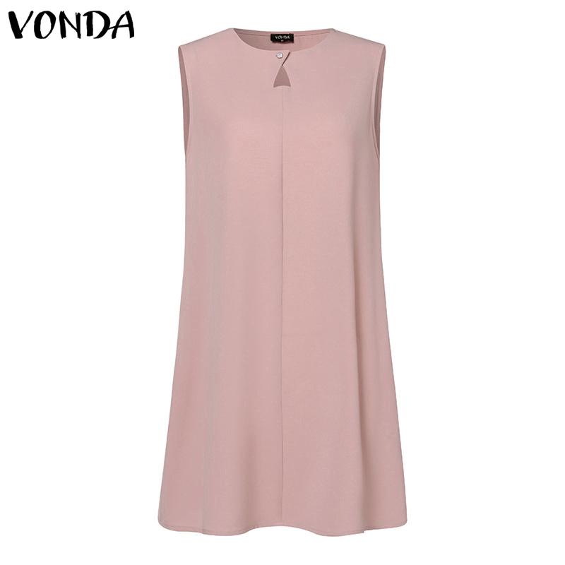 VONDA Летние женские короткие платья с круглым вырезом без рукавов
