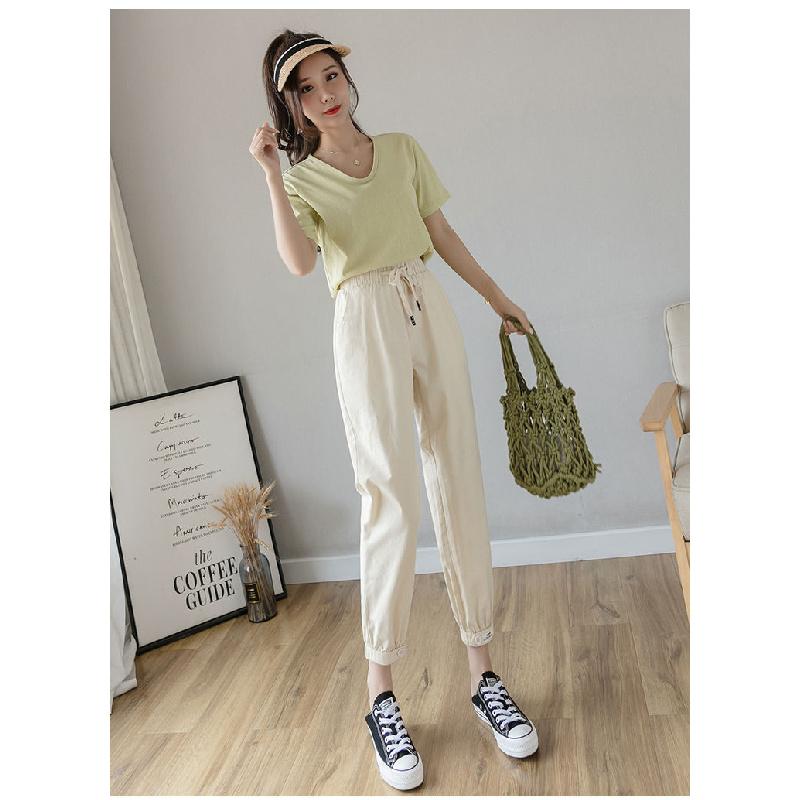 2026 Women's Thin Cotton-Linen Pants, High-Waisted, Loose-Fit, Cuffed, Nine-Quarter Length, Casual Harem Pants