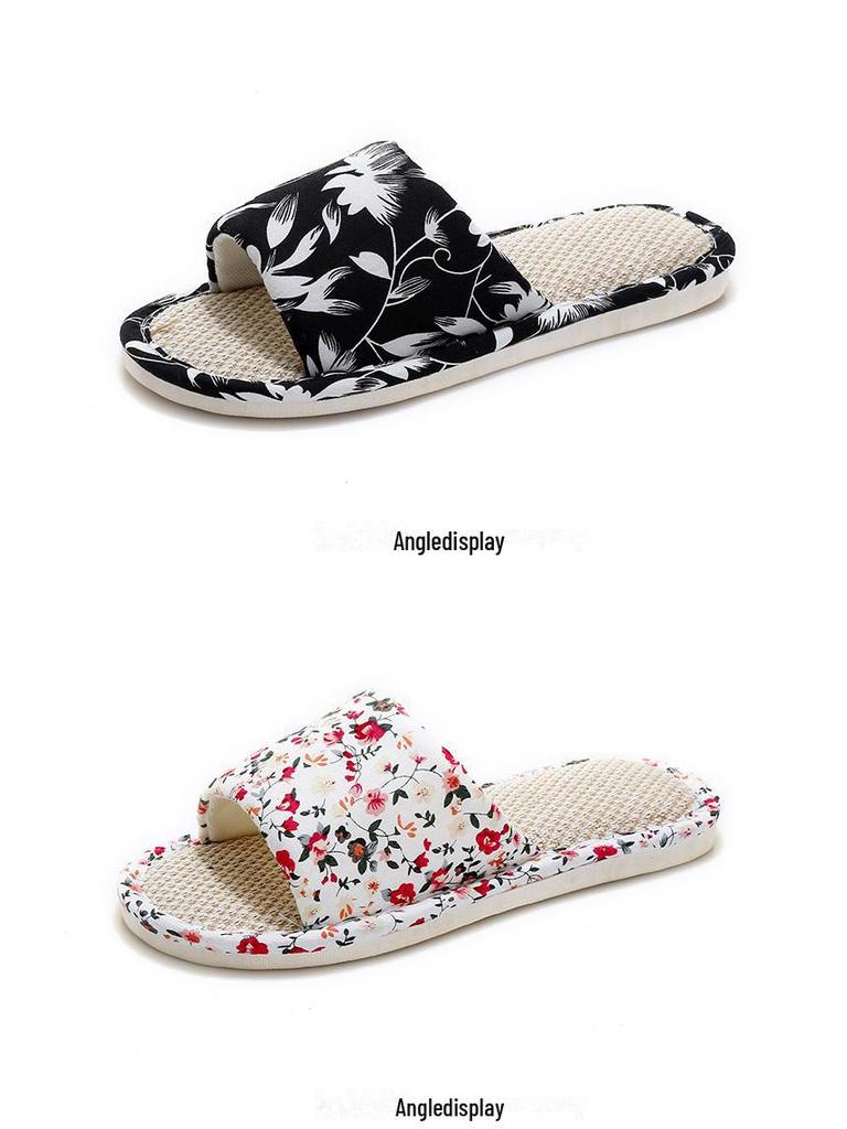 Бесшумные льняные сандалии: Нескользящая домашняя обувь из хлопка и льна для пар - толстая подошва, дезодорирующие, летние тапочки унисекс