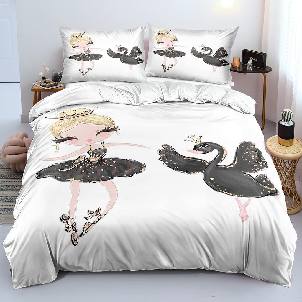 Комплект пододеяльника с наволочкой с 3D-принтом «Прекрасный лебедь и балерины», Мультяшные пододеяльники для мальчиков, девочек и на молнии