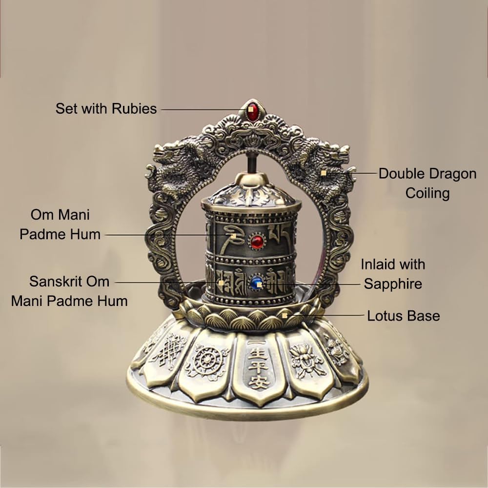 Буддийское солнечное вращающееся молитвенное колесо, Бесшумное тибетское молитвенное колесо - Ом Мани Падме Хум, Настольные украшения, орнаменты для