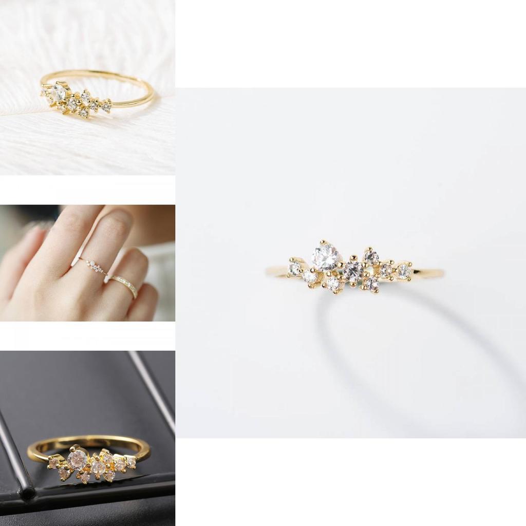 Потрясающее кольцо с цветочным мотивом с покрытием из 18-каратного золота, украшенное сверкающими бриллиантами разных размеров