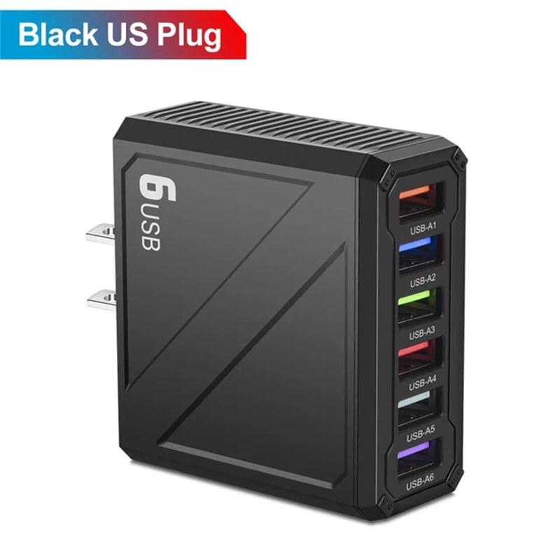 3.1A 6Ports USB Charger Fast Charging QC3.0 Travel Charger For iPhone 15 14 Samsung Xiaomi Mobile Phone Adapter EU US UK KR Plug