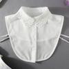 White Women's Stand Fake Collar Blouse Black Detachable Lapel Turtleneck Top Half Shirt Faux Col Tie Detail