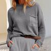 Sweater Women's Fashion Crew Neck Top Casual Long Sleeve Pocket Knitted Pullover