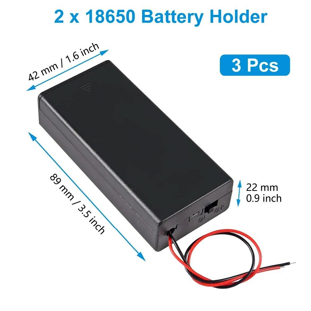 3pcs 18650 Battery Holder Box 1 Slot 3.7V Battery Storage Case 1/2/3/4 Cell Plastic Container with Connect Black Red Wires