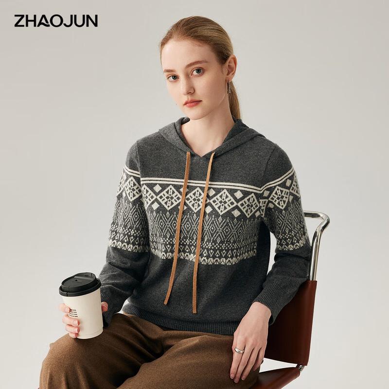 Zhaojun Women's Fair Isle Hooded Cashmere Sweater