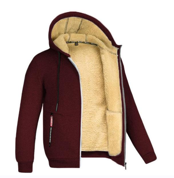 Lamb Fleece Autumn and Winter Hoodie Men's Hooded Solid Color Jacket with Thick Fleece Clothing