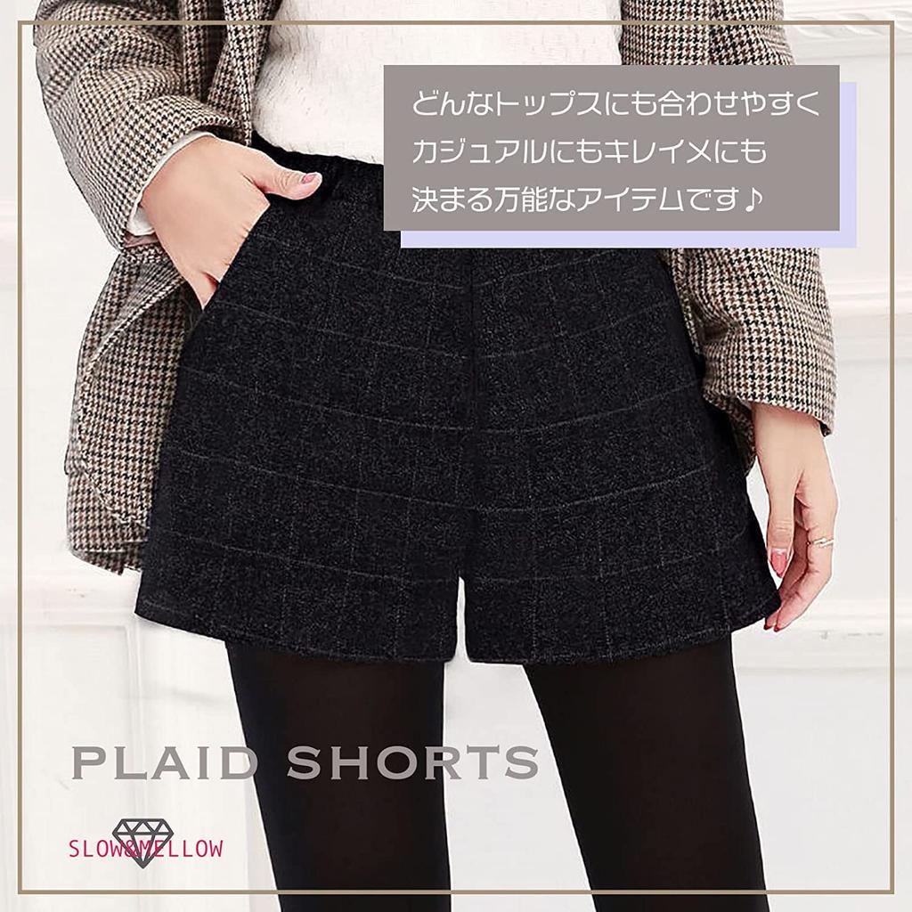 Slow and Mellow Checkered Shorts with Elastic Hot Glen Plaid High Korean Short Checkered Pattern Women's Waist, Pants, Shorts, 2-Color Shorts, Tweed,