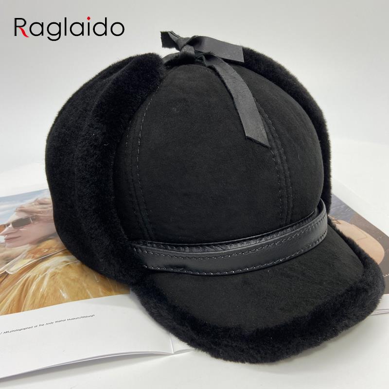 Шерстяная шапка для женщин и мужчин, унисекс, пушистая зимняя теплая шапка-бомбер с ушами, снежная шапка для стрижки овец, советские шапки-ловушки, ушанка