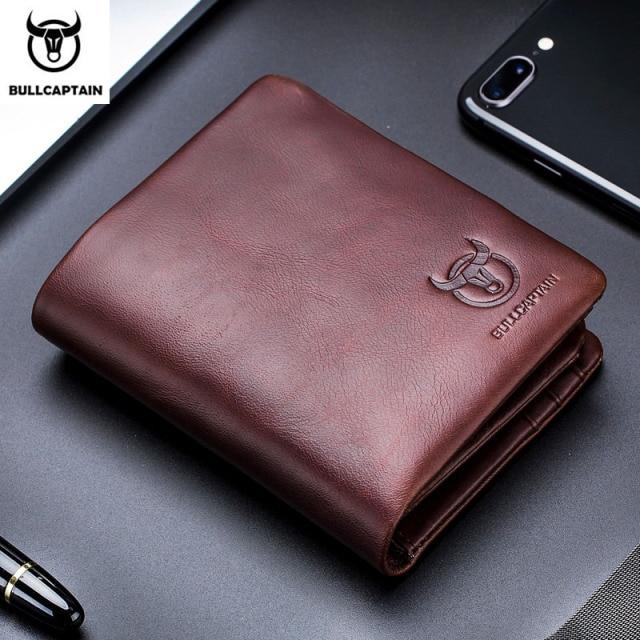 BULLCAPTAIN Брендовый кожаный RFID ретро-кошелек, мужской маленький кошелек на молнии, сумка для карт, мужской кошелек-клатч