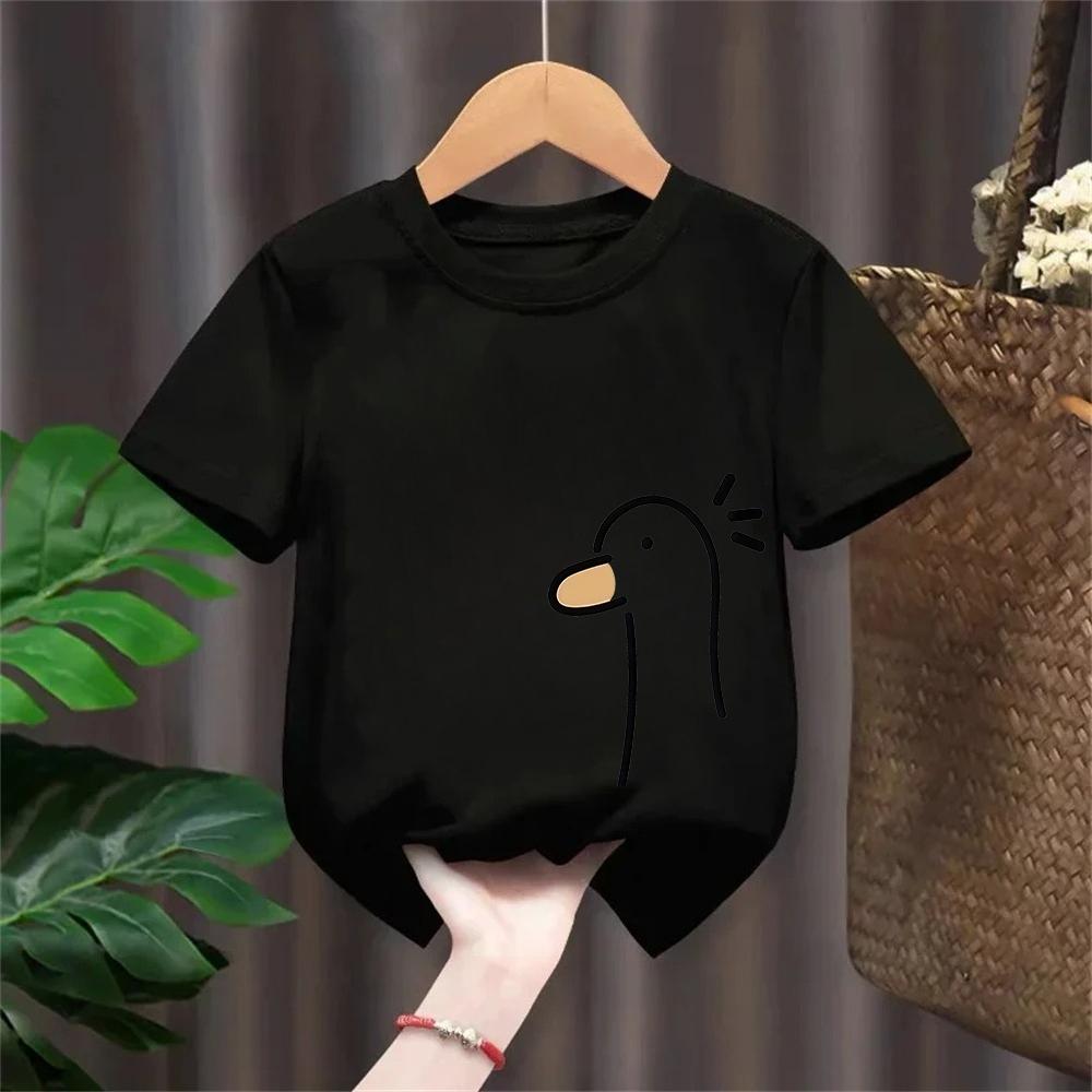Summer Kids Korean Style Simple 100 Cotton T Shirt for Children Trendy Yellow Duck Printed Tees Girls Daily Casual Sweatshirts