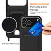 Чехол для iPhone 17 Pro Max, Жидкий силикон, Держатель для карт, Задняя крышка для телефона со шнурком