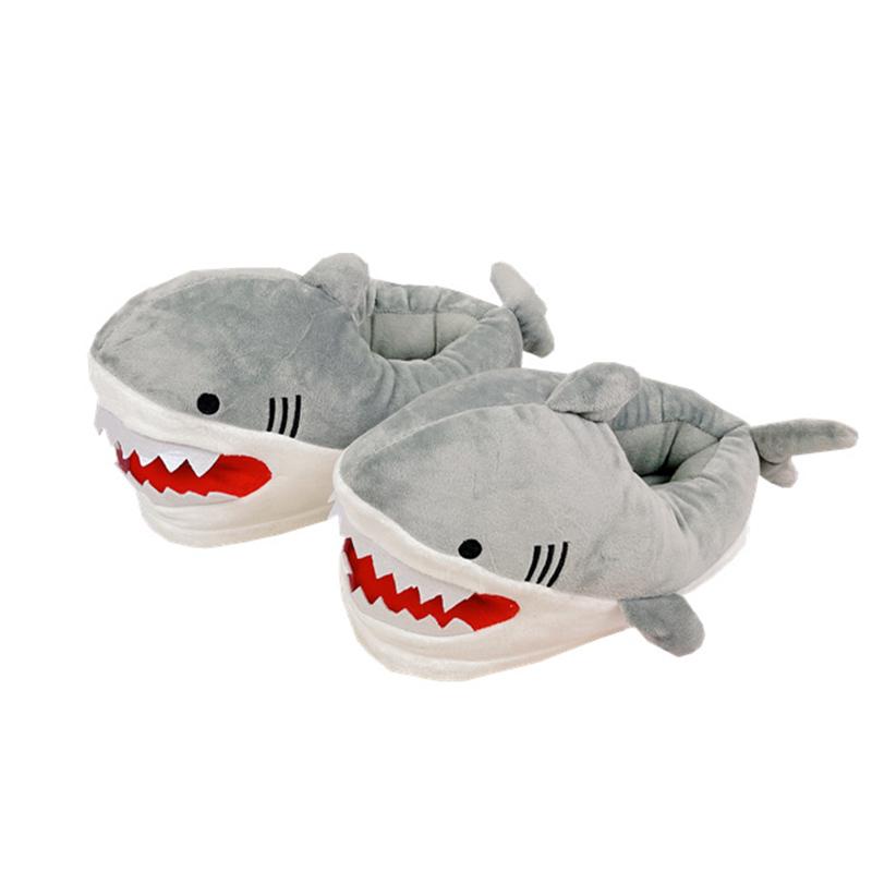 Unisex Cartoon Shark Plush Slippers for Men Women Soft Animal Funny Home Indoor Winter Warm Floor Shoes
