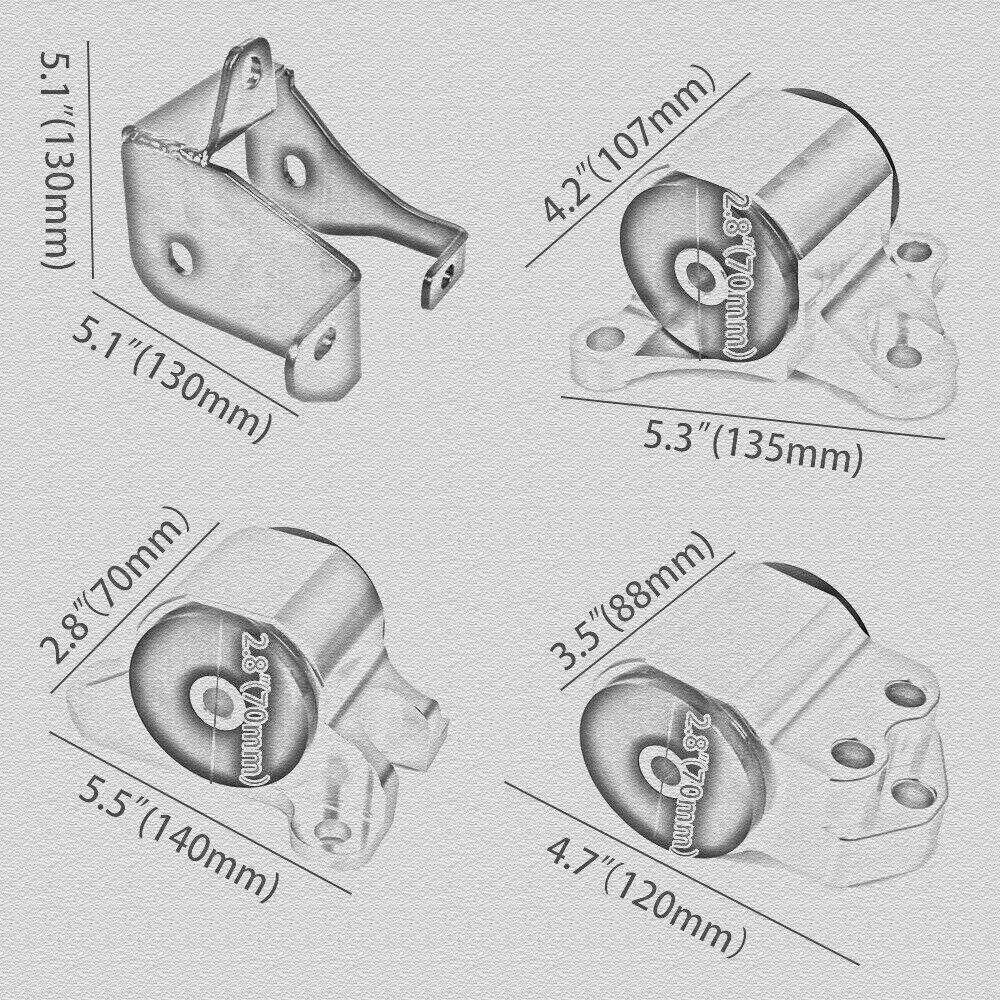 Black 3 Bolts Engine Motor Mount Bracket kit For Honda Civic EK B16 B18 B20 B & D Series 96-00 Aluminum  BILEET