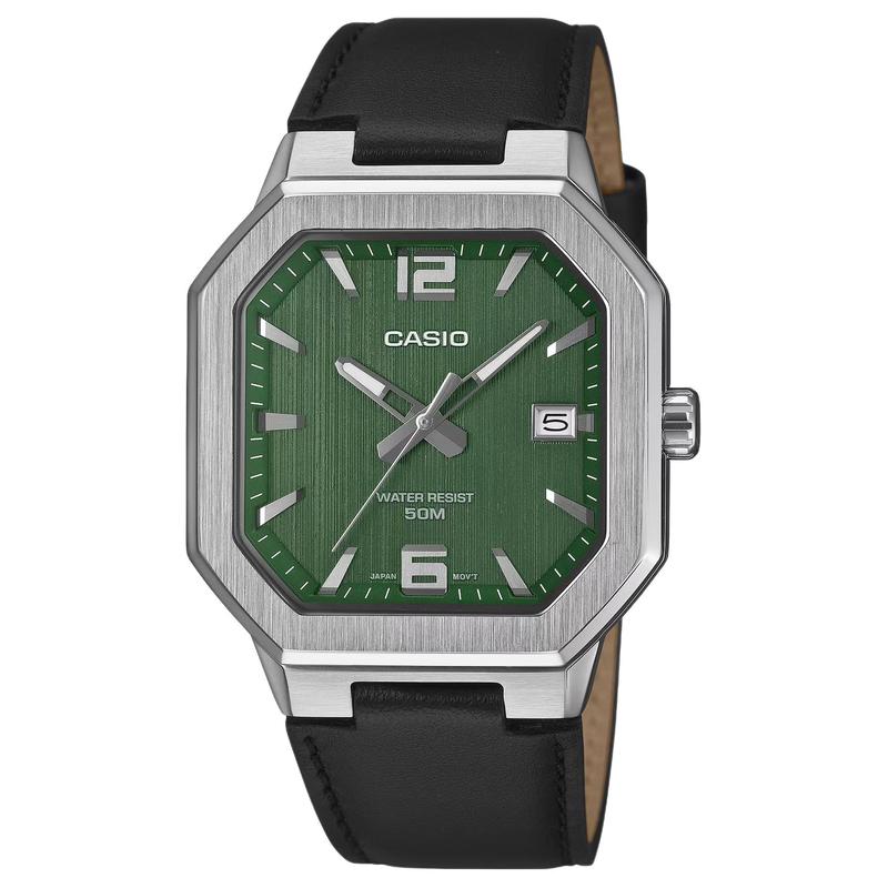 Casio СТАНДАРТная серия 50 метров водонепроницаемый механизм Кварц кожаный ремешок мужские часы зеленый циферблат MTP-B195L-3AV