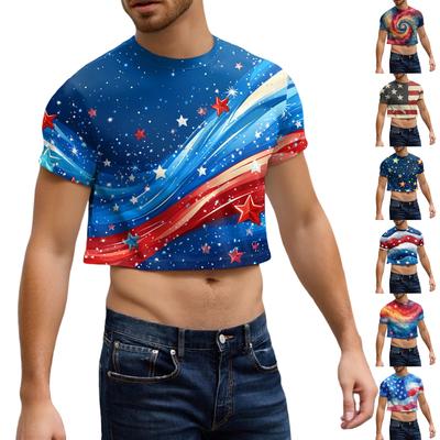 Мужской полукрой повседневный пляжный топ с круглым вырезом и короткими рукавами