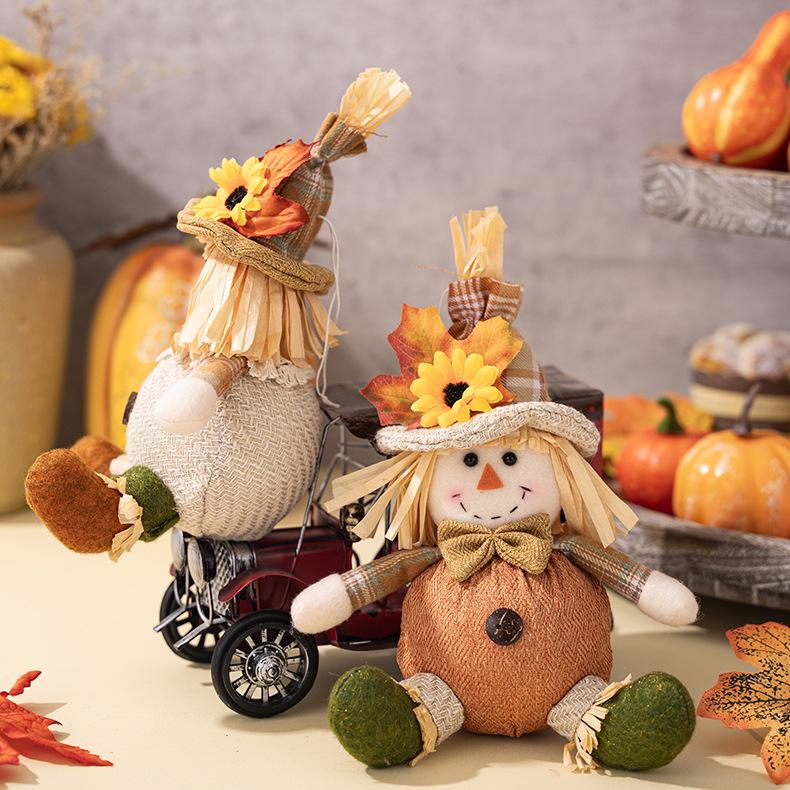 Thanksgiving Scarecrow Doll Decor Autumn Harvest Season Fall Plush Ornaments Halloween Decoration For Garden Farmhouse Party 1PC