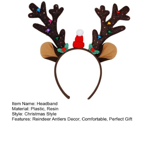Christmas Reindeer Antlers Headband Women Fawn Horn Hair Hoop Party Costume Ears Plush Material Flexible Fit Headwear