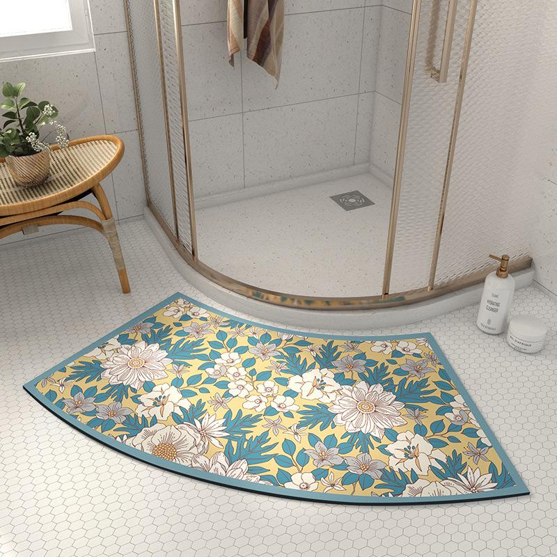 Household Bathroom Mat Diatom Mud Absorbent Soft Mat Bathroom Door Mat Fan-shaped Curved Quick-drying Non-slip Mat
