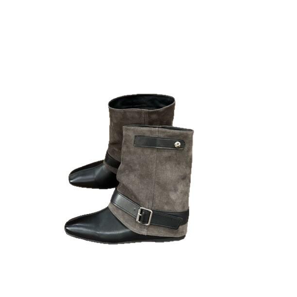 Cowhide version~ autumn and winter new square head wide tube inner height increasing fashion boots women's fashion temperament short boots