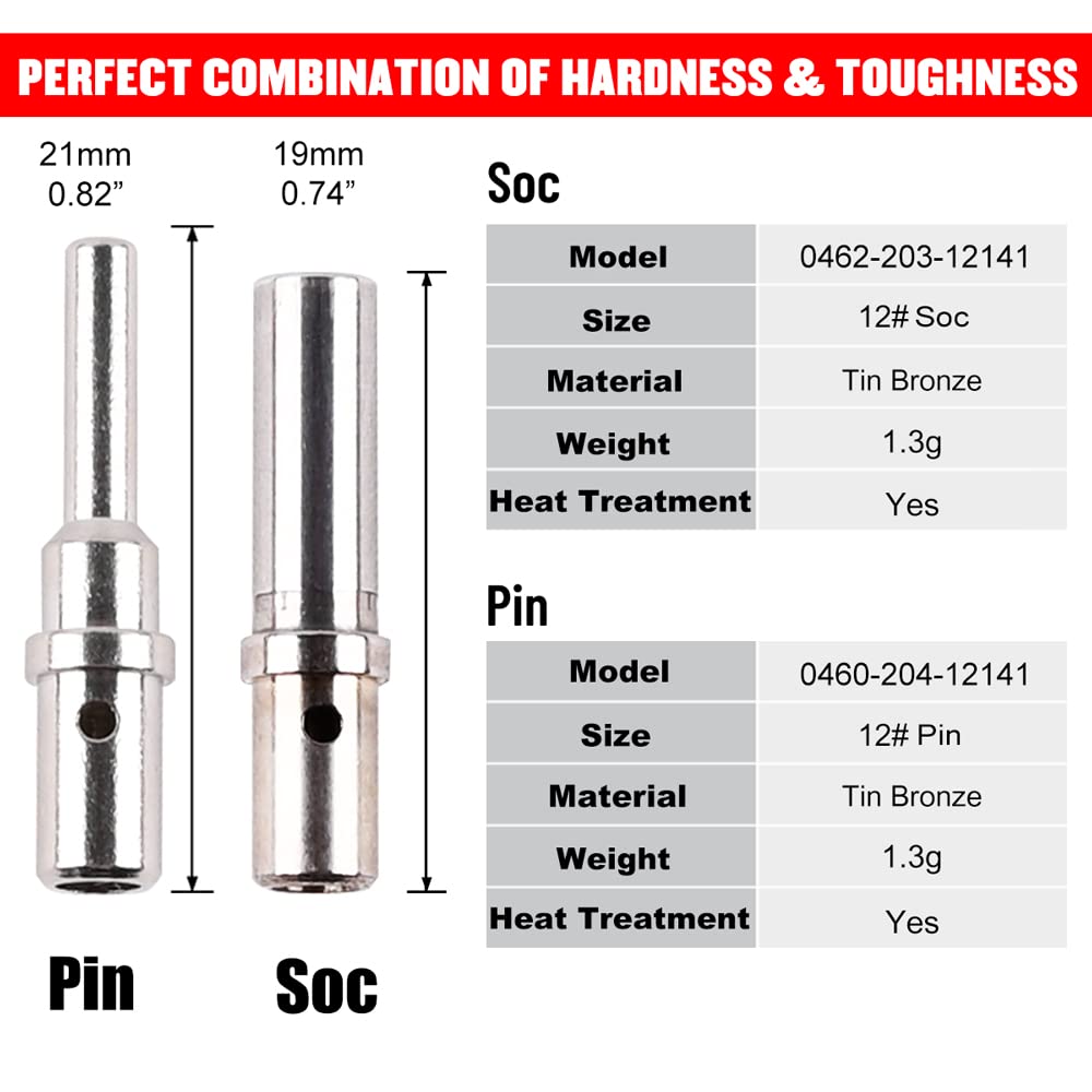 JRready ST6286 1 Pin DTHD Connector 4 Sets,IP67 Waterproof Single Terminal Connectors For Heavy-Duty Applications,Contact Size 12 Crimp Wire Gauge