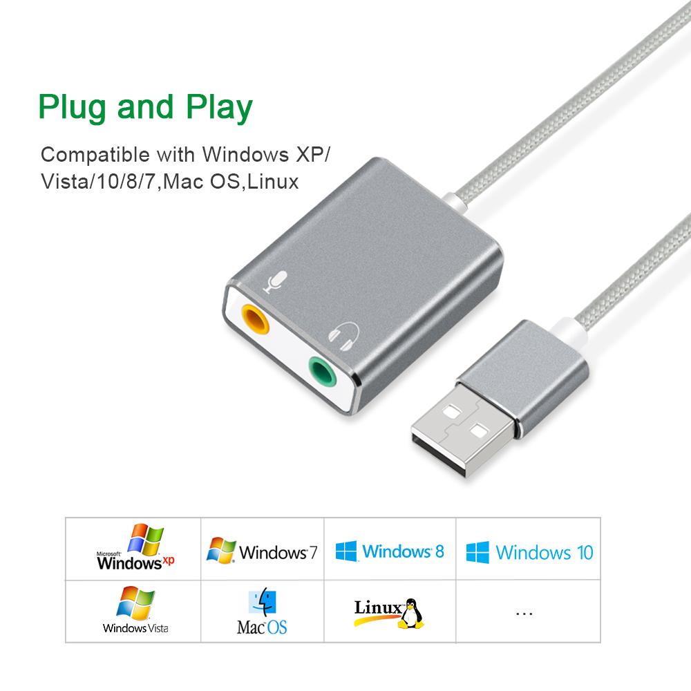 GOOJODOQ 7,1 внешний USB-разъем для звуковой карты 3,5 мм USB-аудиоадаптер для наушников, микрофона, звуковая карта для Macbook, компьютера, ноутбука, ПК ZH