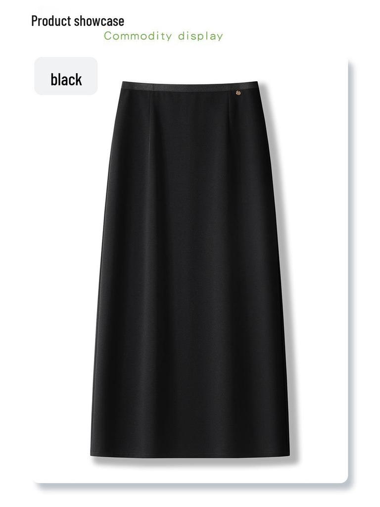 Женская черная миди-юбка с высокой талией - Весенний облегающий дизайн 2025 года, Длинная облегающая юбка для миниатюрных фигур