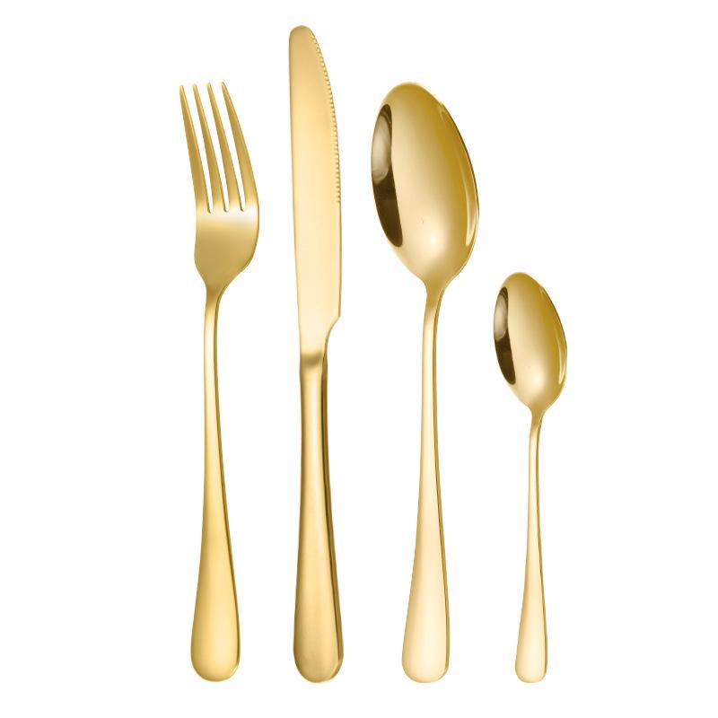 Португальский набор столовых приборов из нержавеющей стали золотого цвета, 4 предмета: Нож, Вилка, Ложка в Подарочной Коробке для Западной Кухни