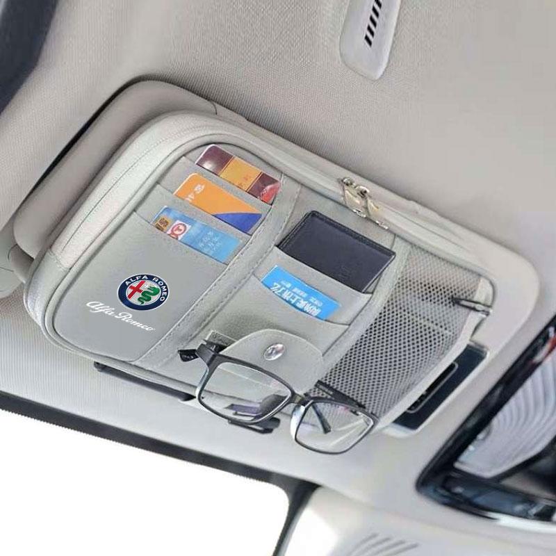 Car Sun Visor Storage Bag Glasses Clip Card Bill Holder For Alfa Romeo giulia stelvio giulietta 159 147 156 166 Car Accessories rfv233