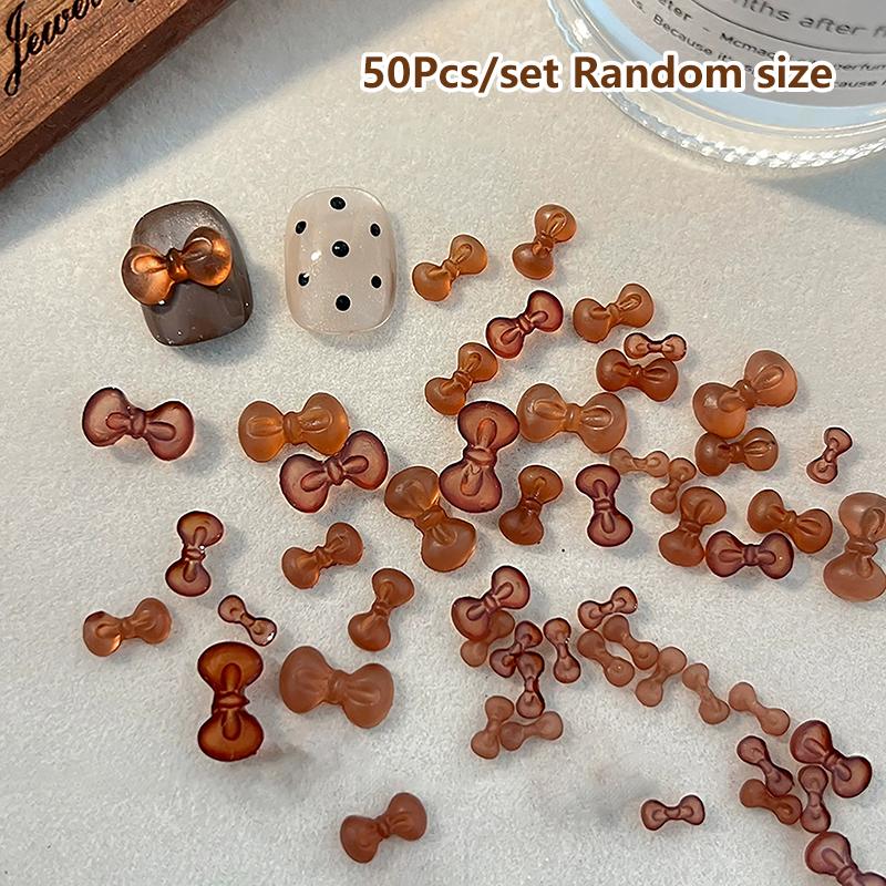 50Pcs Winter Bow 3D Nail Art Accessories Cute Bow Tie Nail Decorations Diy Resin Nail Charms Mix Parts