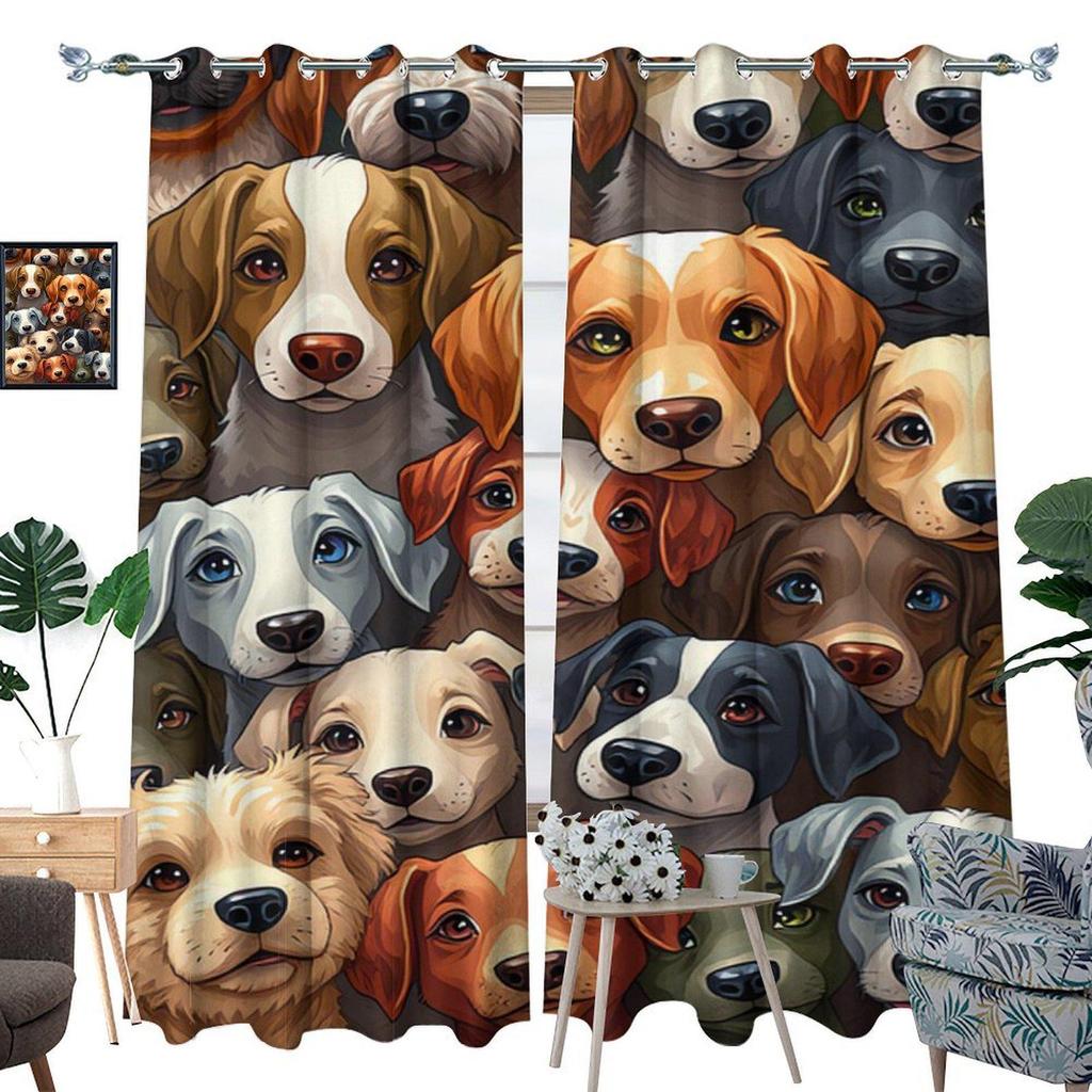 Мультяшные собаки 3D Цифровая печать Блэкаут Шторы для детей - Милый стиль, Индивидуальный пошив