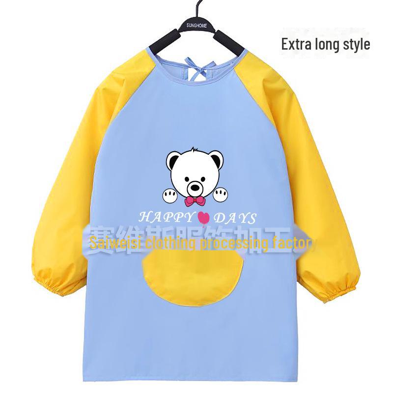 Kid's Waterproof Long-sleeved Reversible Painting Smock with Kindergarten Print - Protecting Clothes for Messy Activities.