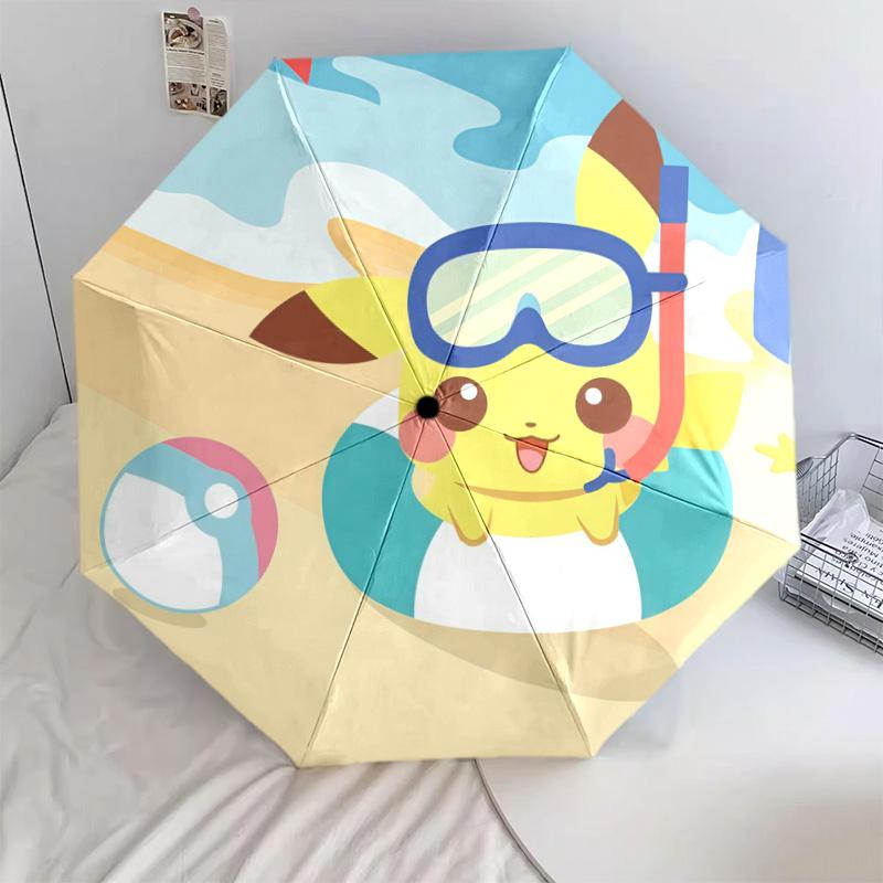 Various Pikachu 8-Rib Auto Folding Umbrella, Portable Anti-UV Umbrella, Perfect Gift for Home & Travel Use