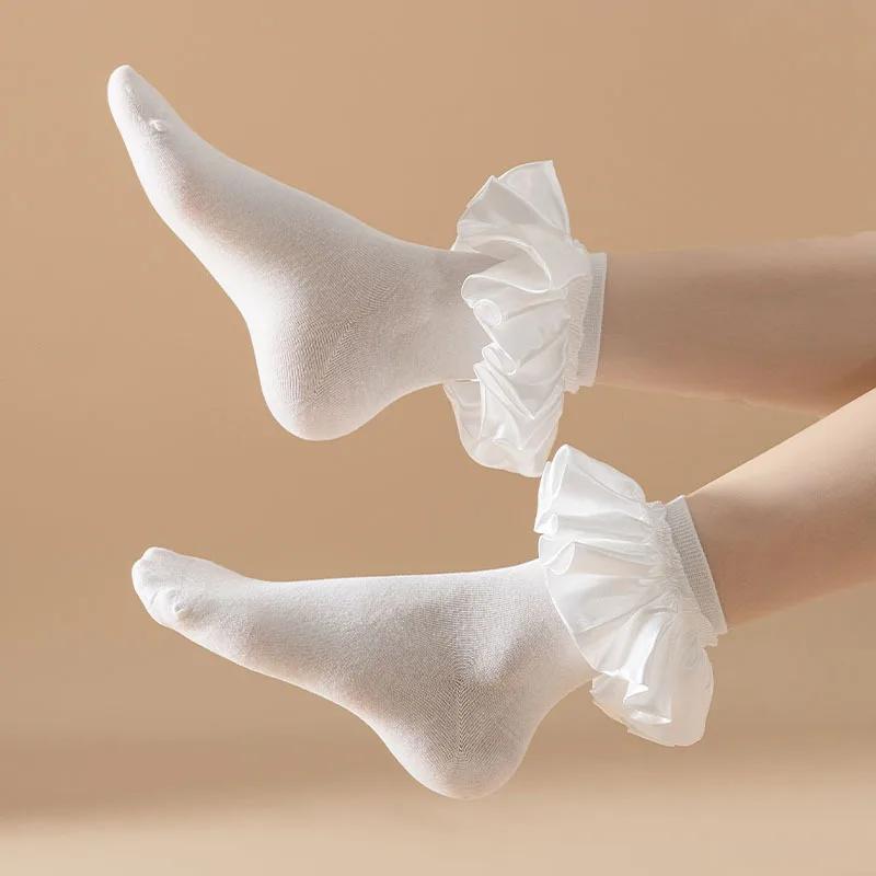 Лолита Кавайи носки с оборками женские JK Sweet Girls милые носки принцессы японская мода однотонные черные белые эластичные длинные носки