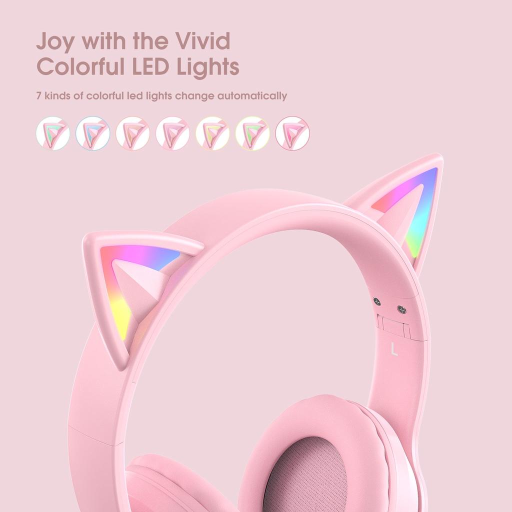 B90 Bluetooth кошачьи наушники, беспроводной и проводной режим складная гарнитура с микрофоном, RGB светодиодная подсветка, для девочек школьные игровые мобильные телефоны ПК планшет