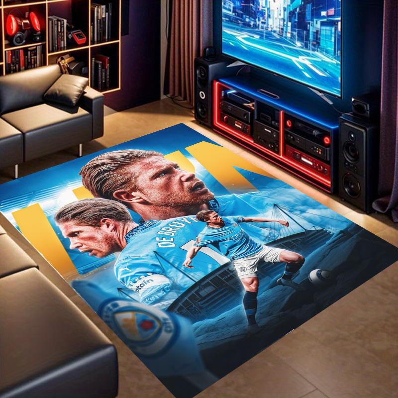 De Bruyne Football Star Player Art Collage Print Area Rug Non‑Slip Rectangular Floor Mat Soccer Fan Decor Rug for Gaming Room Bedroom Living Room